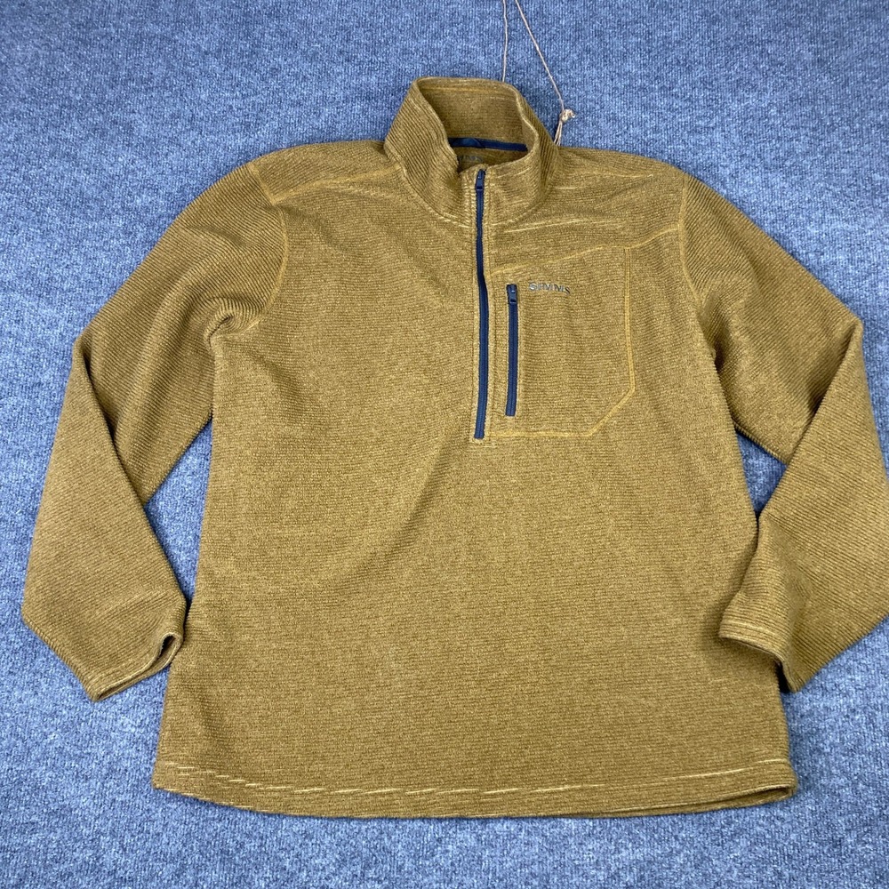 Simms Fishing Products Mens XL Quarter Zip Grid Fleece Pullover Gold Ochre